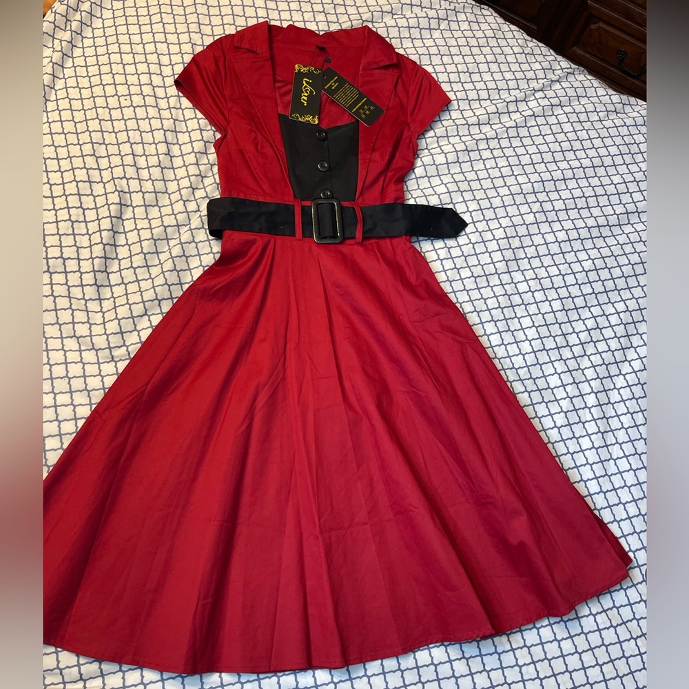 Love Red Midi Dress with Black Belt